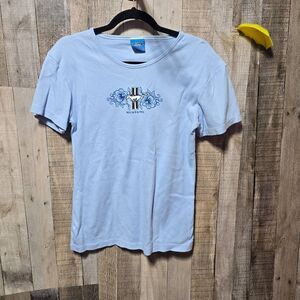 Ford Mustang Vintage Y2K Baby Blue Graphic Tee Large Muscle Car Basic Retro